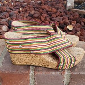 Lucky Brand Womens Miller Corks Stripe Corks Wedge Sandals Size 7 Boho Y2K